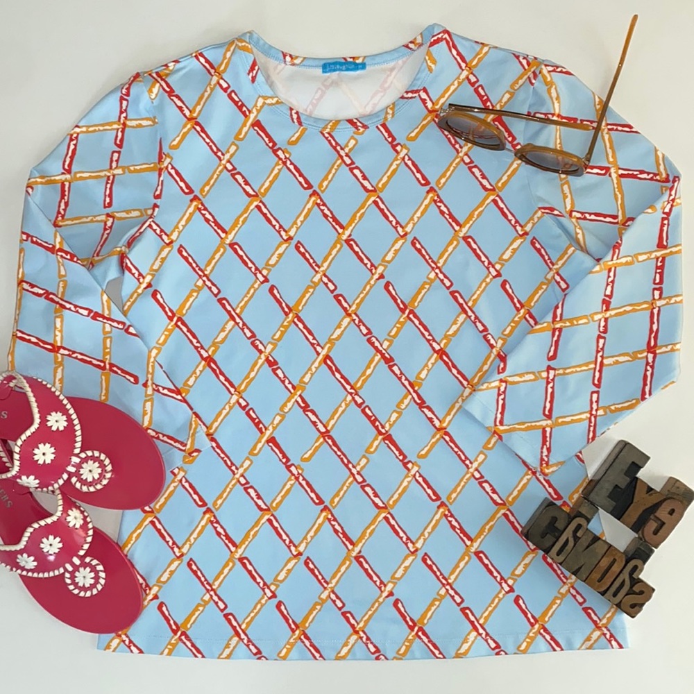 J. McLaughlin Women’s 3/4 Sleeve Bamboo Lattice Print Top